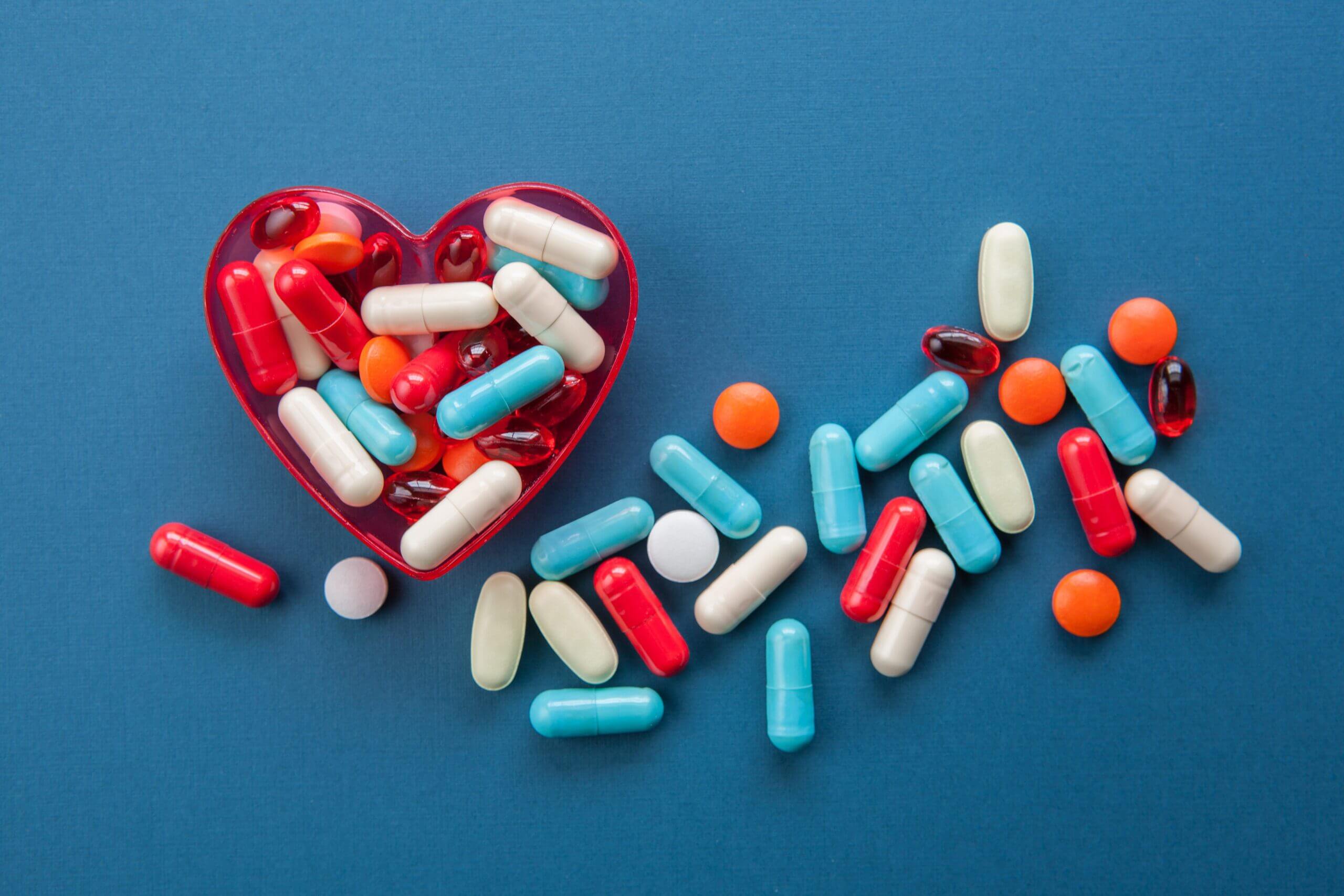 Pills in a heart shape container