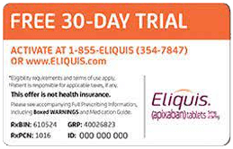Eliquis 30 Day free card