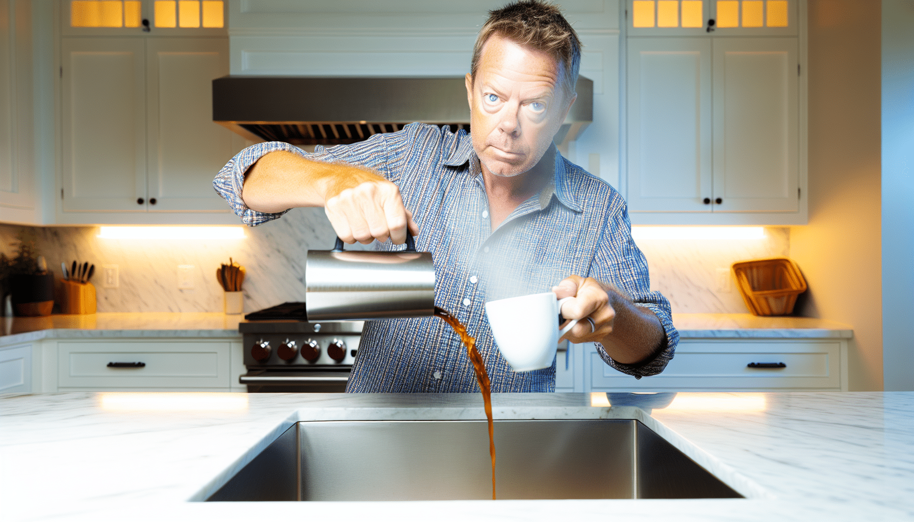 Photo of a person pouring coffee into a sink, symbolizing reducing caffeine intake