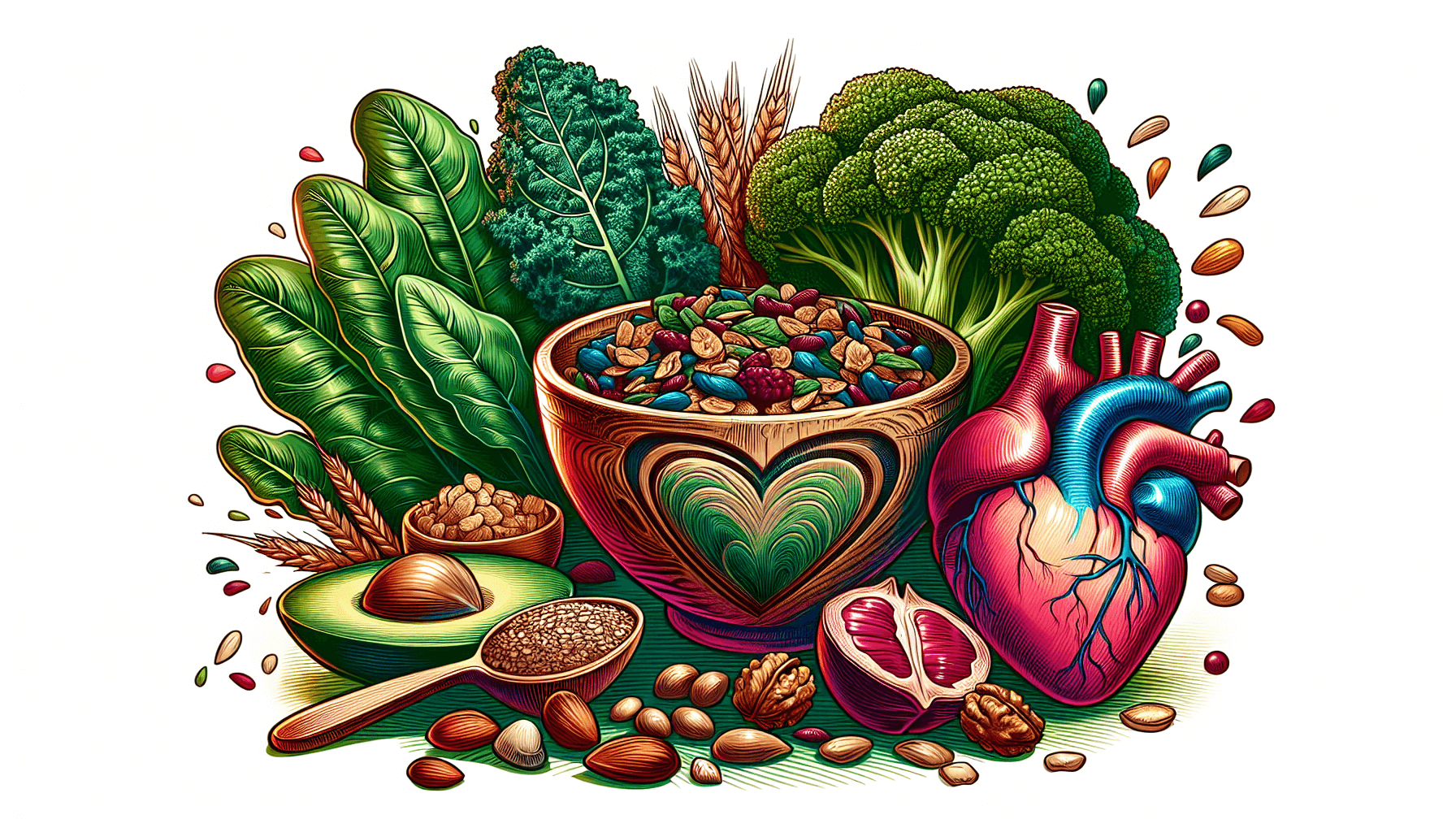 Illustration of a nutrient-rich diet for cardiovascular wellness