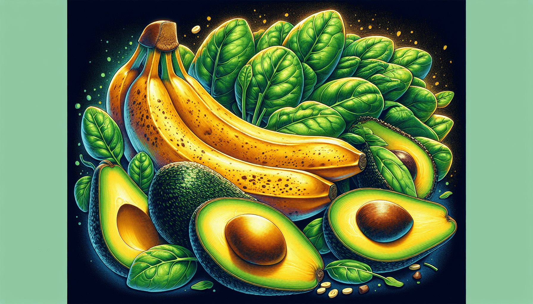 Illustration of potassium-rich foods for heart health