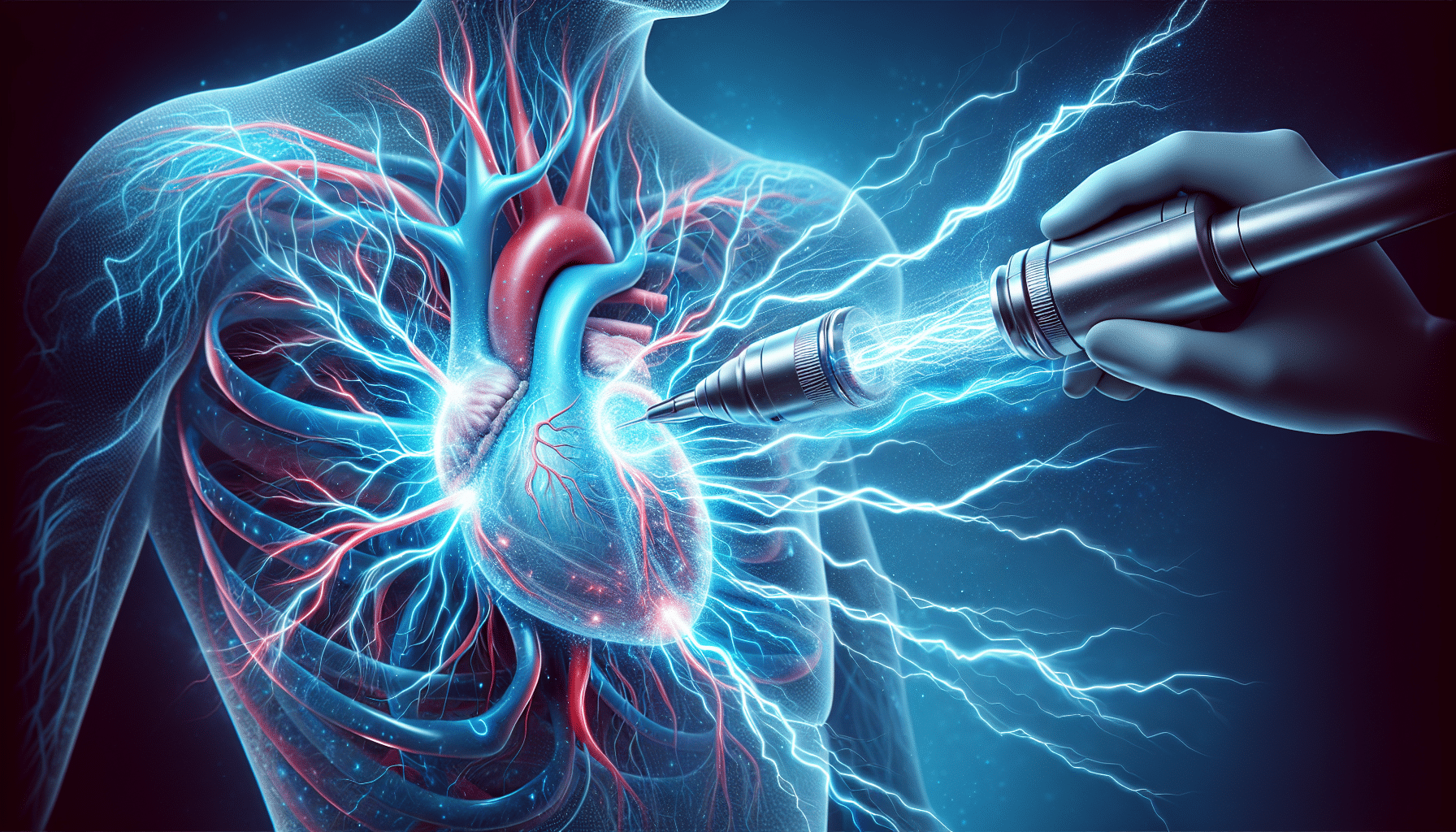 Illustration of high-energy electric pulses, pulsed field ablation for atrial fibrillation